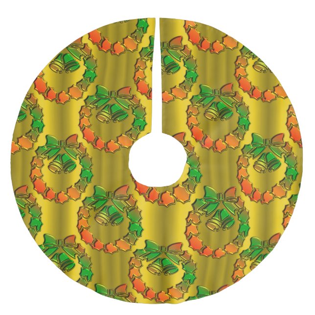 Guld Metallic Red och Grönt Jul Julgransmatta Borstad Polyester (Framsidan)