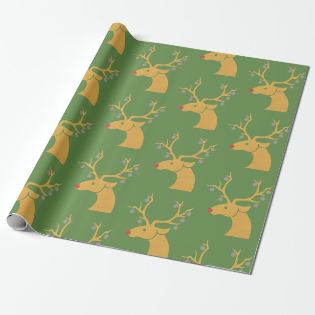Guld Metallic Reindeer Rudolph Helgdag jul Presentpapper (Utrullad)