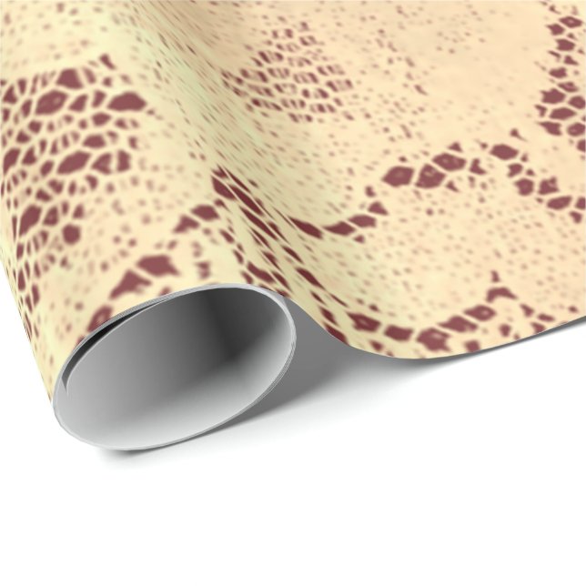 Guld Metallic Sepia Luxury Blommigt Snöre Burgund  Presentpapper (Rullad Hörn)