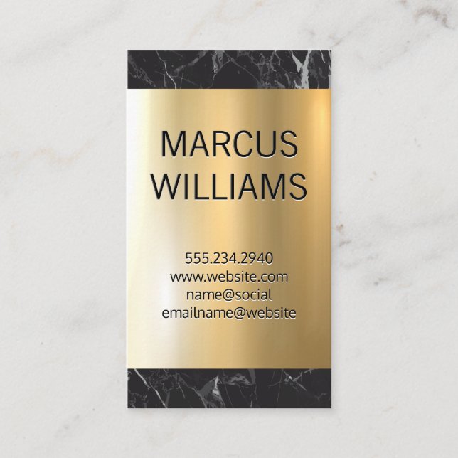 Guld Metallic Shine | Svart marmor Visitkort (Framsida)