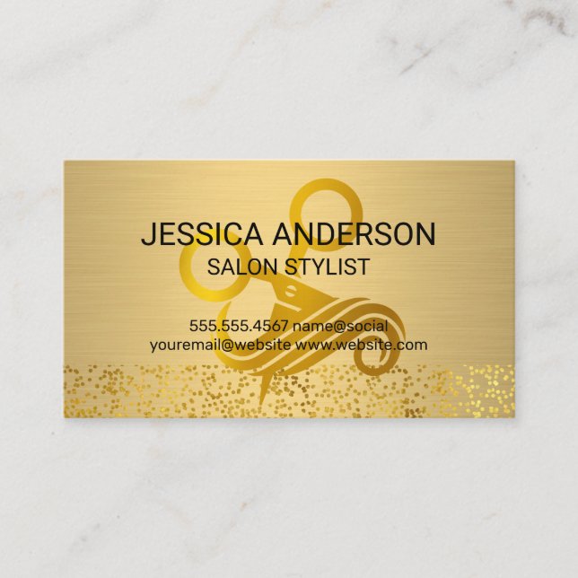Guld Metallic | Sissors Hair Salon Logotyp Visitkort (Framsida)
