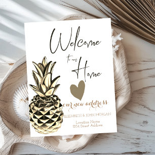 Guld Metallisk Ananas,Hjärta Ny Adress Meddelande Vykort