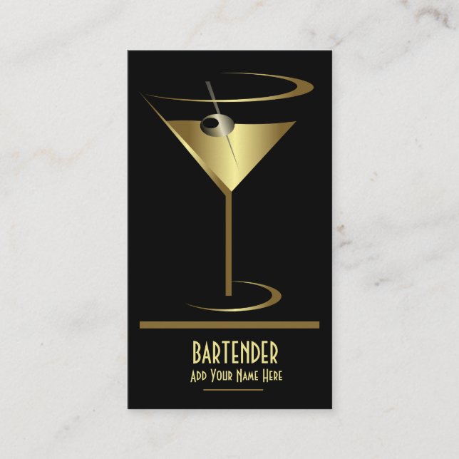 Guld- metallisk coctaillogotypBartender Visitkort (Framsida)