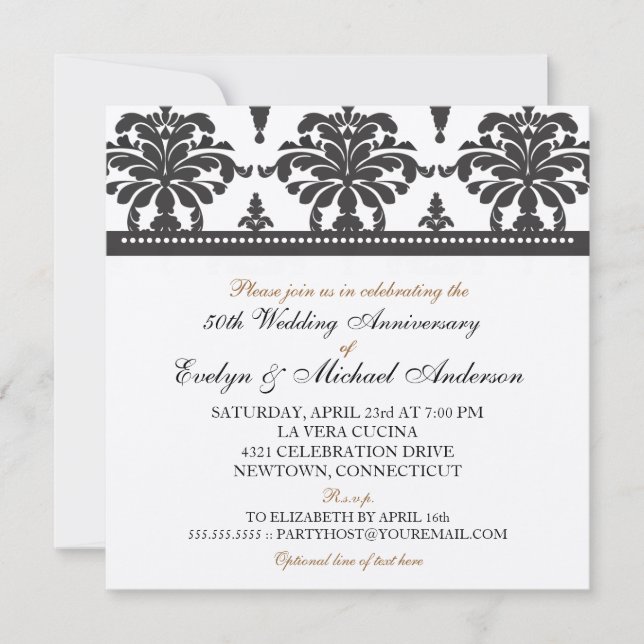 Guld Metallisk Elegant 50-årsjubileumsparty Inbjudningar (Framsida)