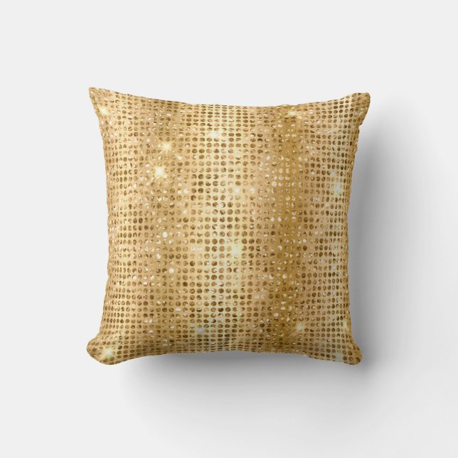 Guld Metallisk Folie & Falskt Glitter Glamörpunkte Kudde (Framsida)
