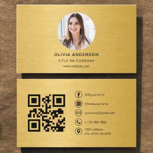 Guld Metallisk Foto med QR-kod Sociala Medier Visitkort