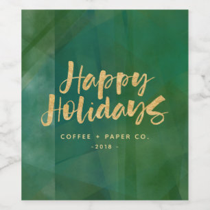 Guld- metallisk glad helg vinflaska etikett