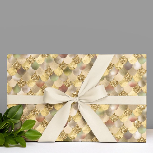 Guld Metallisk Glitter Look  Fjäll av Sjöjungfru Presentpapper (Skapare uppladdad)