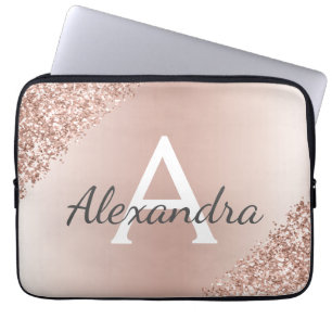 Guld- metallisk glitterMonogram för rodna rosa ros Laptop Fodral