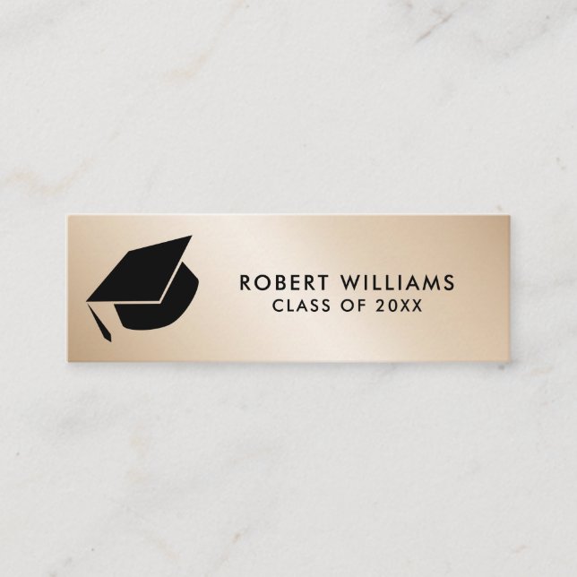 Guld Metallisk Grad Cap Studenten Infoga Mini Visitkort (Framsida)