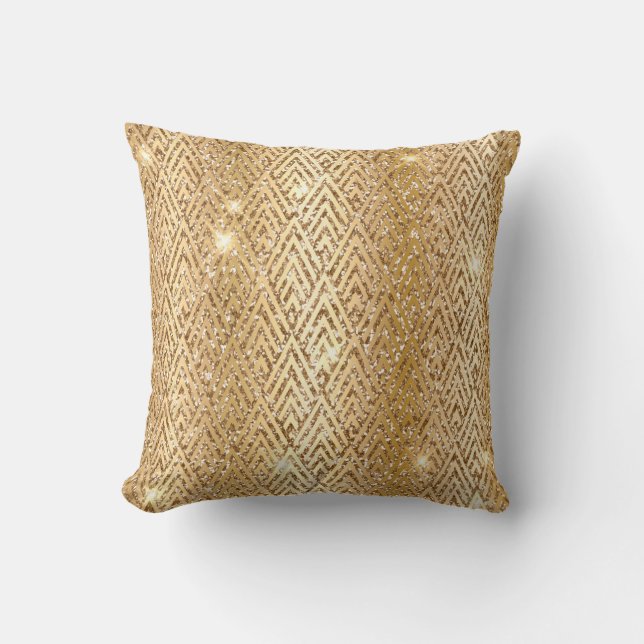 Guld Metallisk Gradient & Glitter Glam Art Deco Kudde (Framsida)