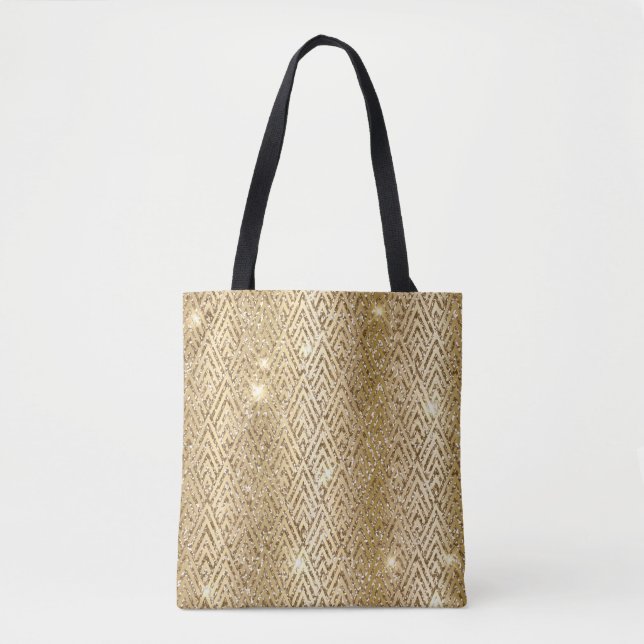 Guld Metallisk Gradient & Glitter Glam Art Deco Tygkasse (Framsida)