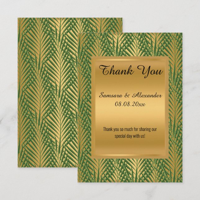 GULD METALLISK GRÖN BOTANISK Tacksamhetskort Inbjudningar (Fram/baksida)