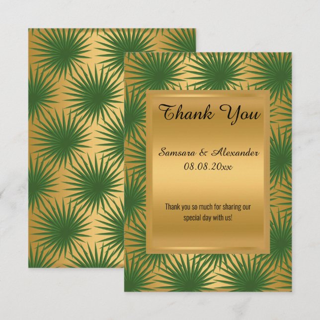 GULD METALLISK GRÖN ORMBUNKE Tacksamhetskort Inbjudningar (Fram/baksida)