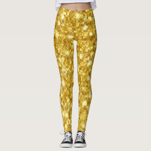 Guld Metallisk Metall Glans Glam Glitter Leggings