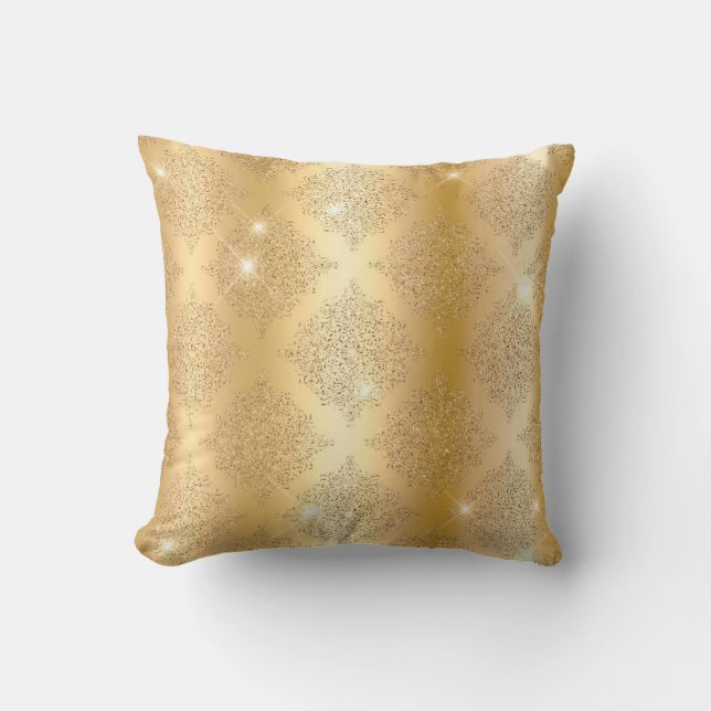 Guld metallisk olja och Glitter Glam Filigree Möns Kudde (Framsida)