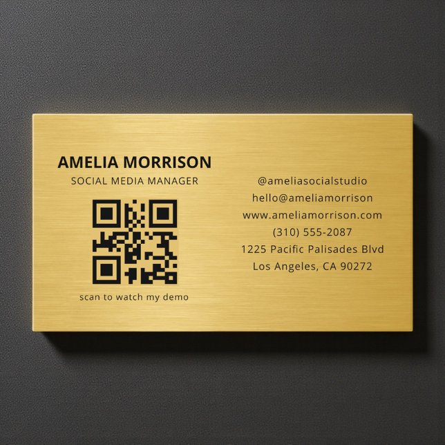 Guld Metallisk QR-kod Minimalistisk Professionell Visitkort (Skapare uppladdad)