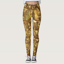 Guld- metallisk Shimmertryckdamasker Leggings