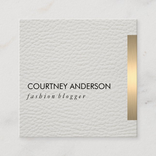 Guld Metallisk trim Vitt läder Fyrkantigt Visitkort (Framsida)
