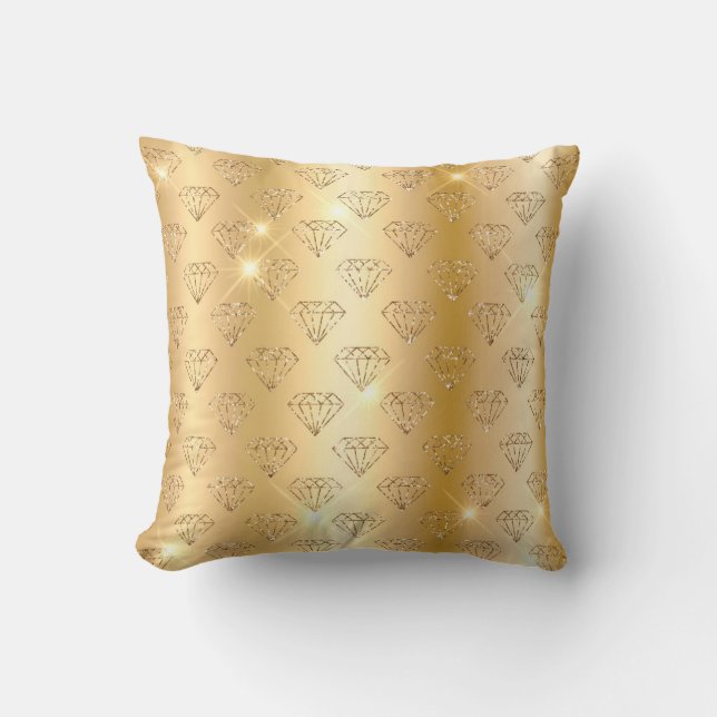 Guld Metalliska Foil & Faux Glitter Glam Diamonds Kudde (Framsida)