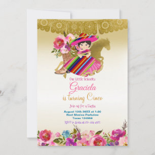 Guld mexikanska blommor Fiesta Birthday Girl   Inbjudningar