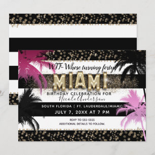 Guld Miami Glitter Glam Palmer Födelsedagsfest Inbjudningar