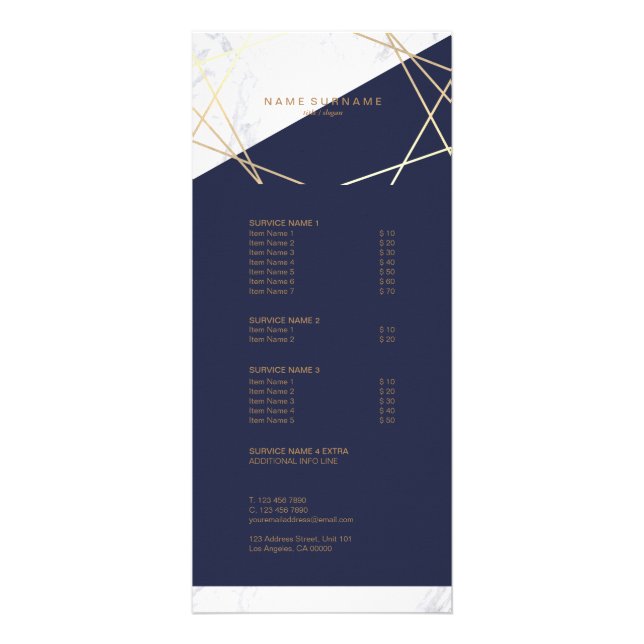 Guld- midnatta blått för Minimalist geometrisk Reklamkort (Framsidan)