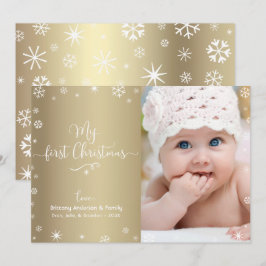 Guld Min första jul Baby Photo Snöflingor Chic Julkort