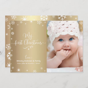 Guld Min första jul Baby Photo Snöflingor Chic Julkort