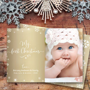 Guld Min Första Julen Baby Foto Snöflingor Chic