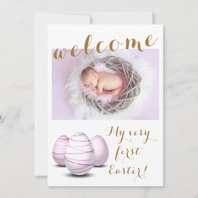 Guld Min första Påsk-välkomstfoto från Baby Meddelande (Framsida)