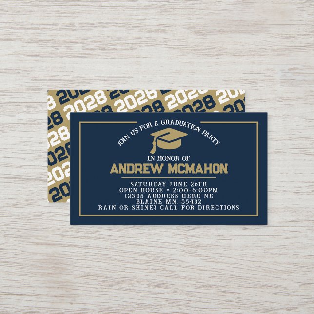 Guld Mini Studenten Inbjudan (Navy Blue & Gold Mini Graduation Invites for Friends, Team Mates or as Inserts!)