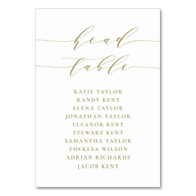 Guld-minialistiskt skript, sittande Bröllop Bordsnummer (Framsidan)