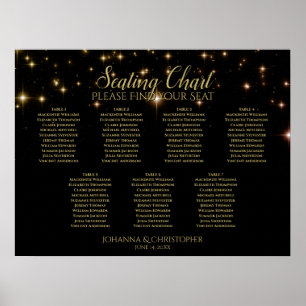 Guld-miniatyrdiagram 7 Bord Black Bröllop Poster