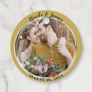 Guld Minimal Trendig Rund Foto Bröllop  Gåvor Etiketter