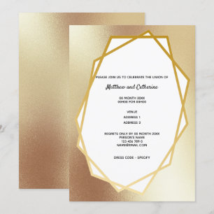Guld minimalist enkel geometrisk ram sexhörning inbjudningar