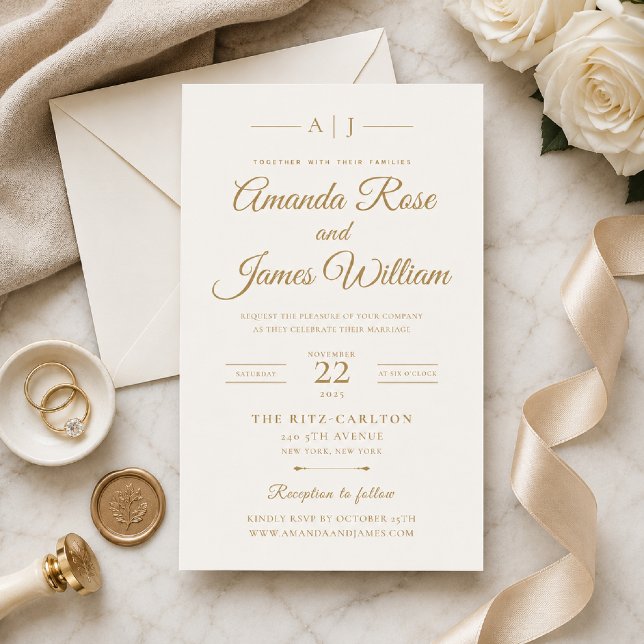 Guld Minimalistisk Bröllopsinbjudan Mall (Elegant gold minimal wedding invitation with timeless luxury styling.)