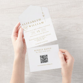 Guld minimalistisk elegant monogram QR-kod bröllop