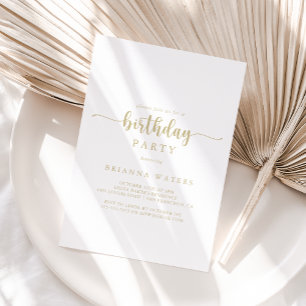 Guld minimalistisk Födelsedagsfest för calligrafi Inbjudningar