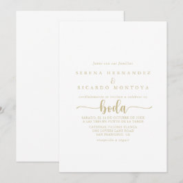 Guld minimalistisk kalligrafi, spanska Bröllop Inbjudningar