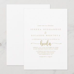 Guld minimalistisk kalligrafi, spanska Bröllop Inbjudningar