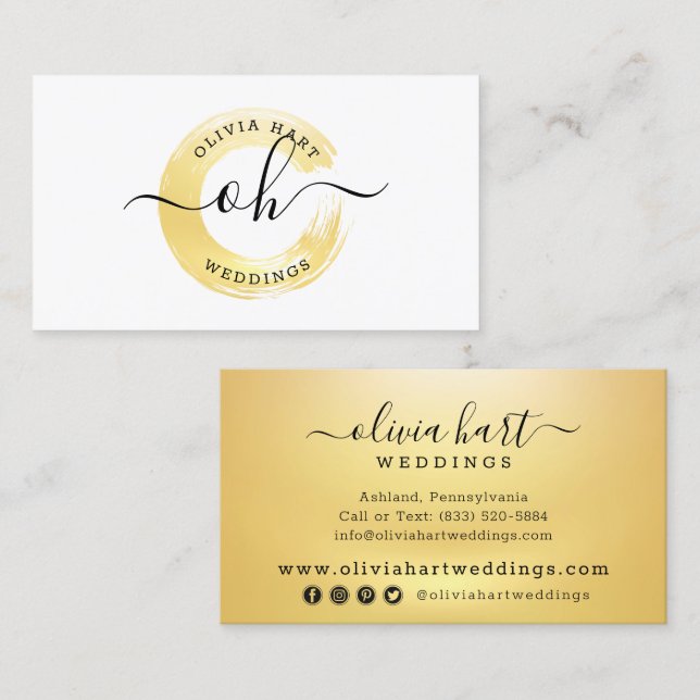 Guld Minimalistisk Målad Logotyp för Sociala Medie Visitkort (Fram/baksida)