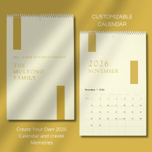 Guld minimalistisk modern 2026 väggkalender kalender