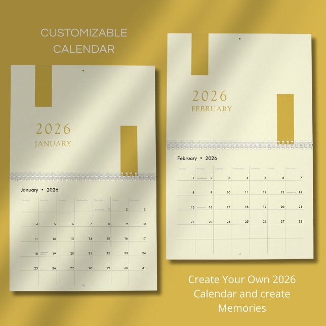 Guld minimalistisk modern 2026 väggkalender kalender (Skapare uppladdad)