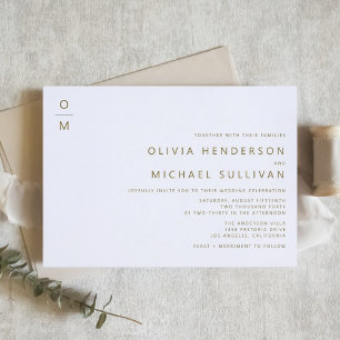 Guld minimalistisk typografi, Monogram Bröllop Inbjudningar