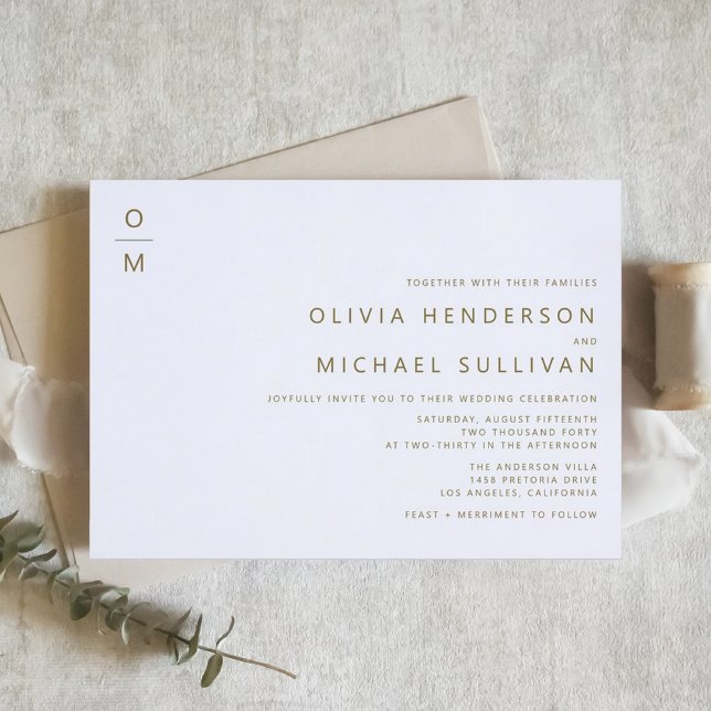 Guld minimalistisk typografi, Monogram Bröllop Inbjudningar (Gold Minimalist Typography Monogram Wedding Invitation)