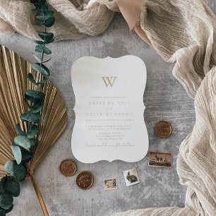 Guld minimalistiska monogrambröllopsinbjudan inbjudningar