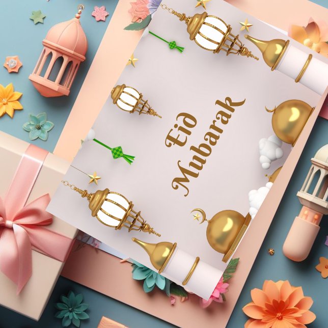 Guld minimalistiskt Eid Mubarak-kort Tack Kort (Skapare uppladdad)