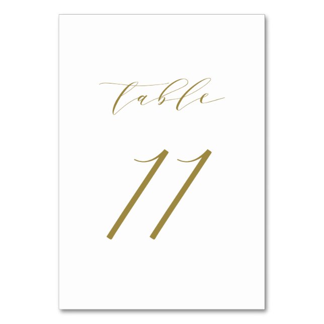 Guld minimalistiskt skript Bröllop Bordsnummer 11 (Framsidan)