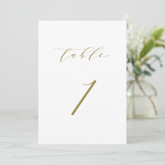Guld minimalistskript Bröllop Bordsnummer 1 (Stående Fram)